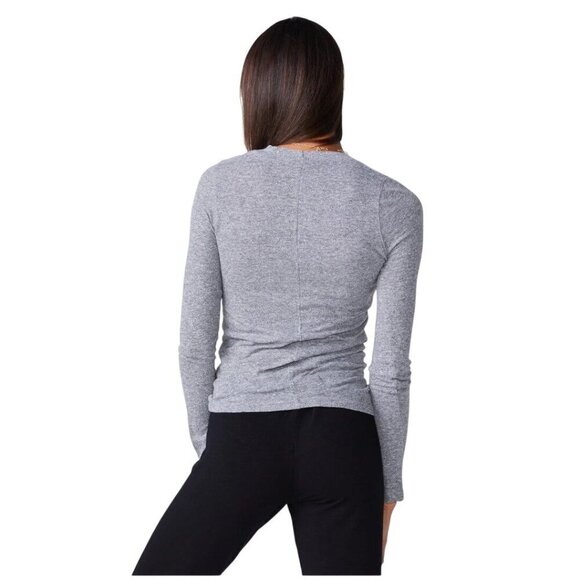 Monrow Textured Tri- Blend Fitted Long Sleeve Crew Gray Size S - Picture 4 of 7